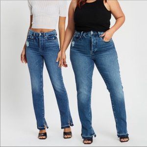 Good American Good Boy Slim Straight High Rise Double Slit Raw Hem Jeans Sz 27 4